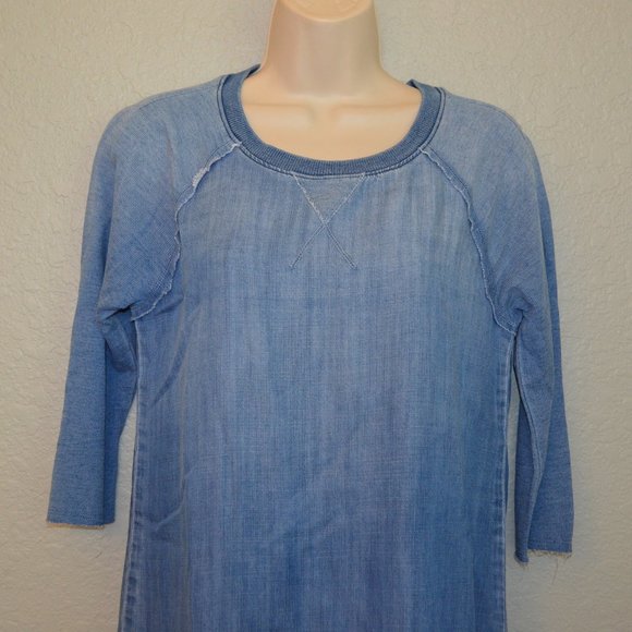 Sz XS Anthropologie Bella Dahl Frayed Blue Denim Dress - Picture 4 of 13